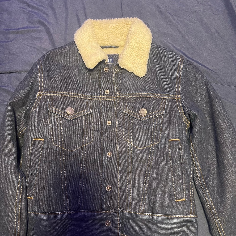 GAP Blue Denim Jacket with Cream Sherpa Lining